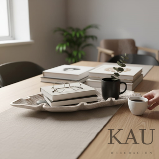 Bandeja deco hoja color blanco vintage