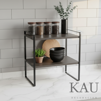 Repisa madera /metal negro 2 niveles